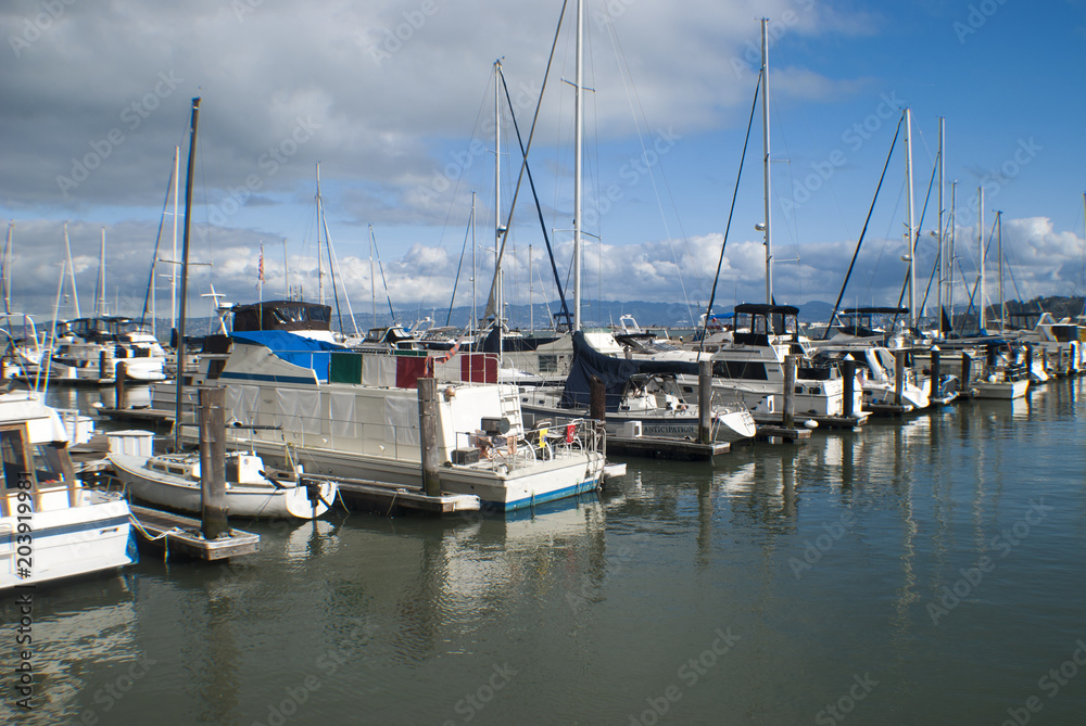 boats and yachts moored at a marina in San Francisco