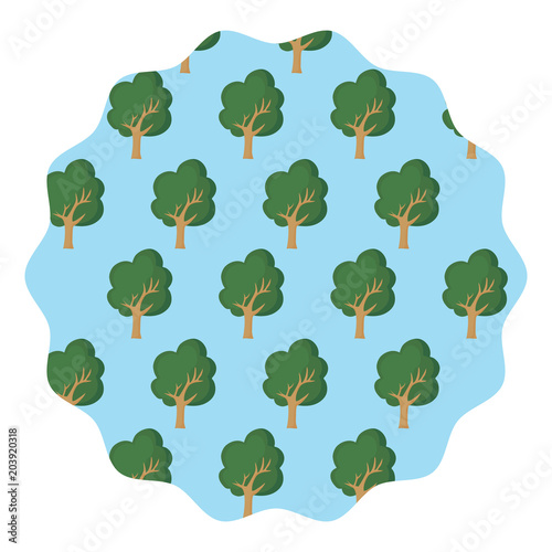 circular frame with trees pattern over white background  colorful design. vector illustration