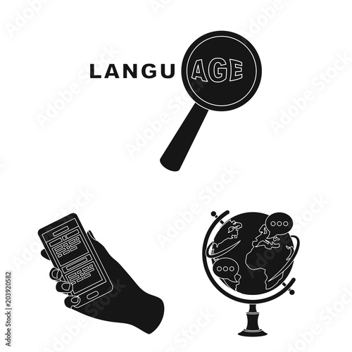 Translator and linguist black icons in set collection for design. Interpreter vector symbol stock web illustration.