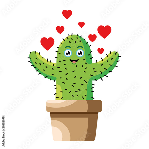 Vector illustration of happy cactus in love demanding affection and hugs