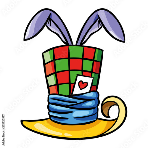 Vector illustration of colorful loony bunny magician top hat in isolated background