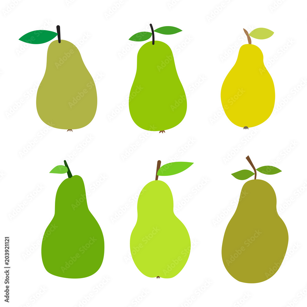 set of fresh pears on a white background set of fresh pears on a white background