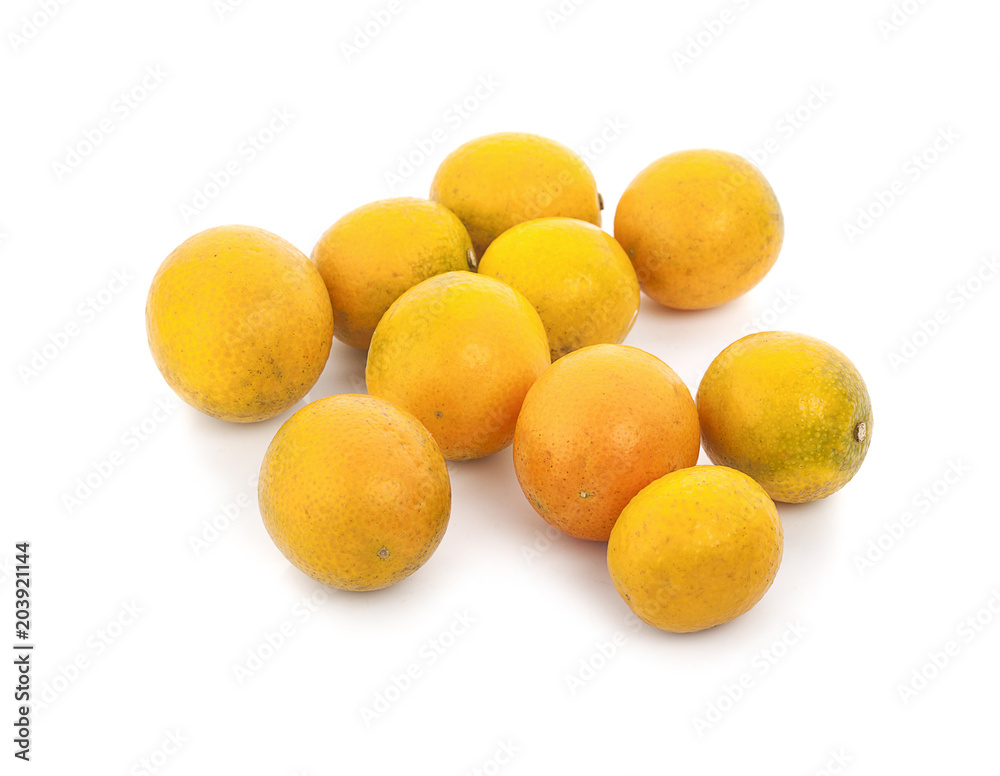 Orange fruit with half isolated on white background.