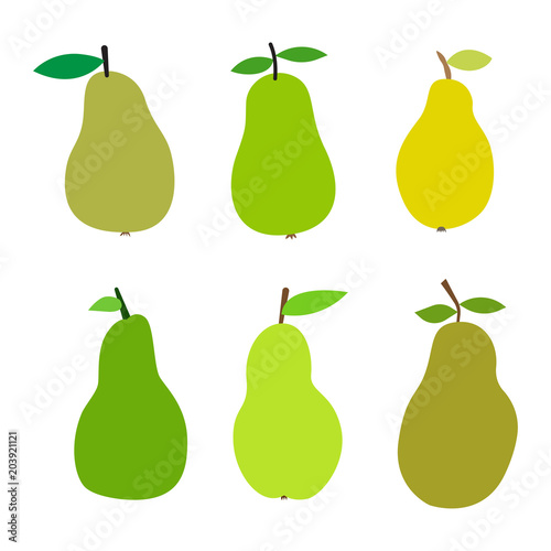 set of fresh pears on a white background