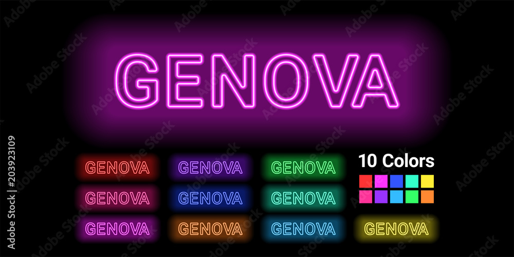 Neon name of Genova city