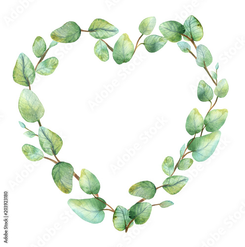 Frame of heart of a eucalyptus branches.