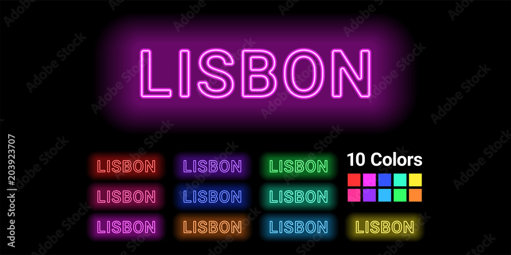 Neon name of Lisbon city Neon name of Lisbon city