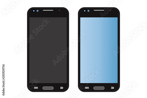 Smartphone negro encendido y apagado.