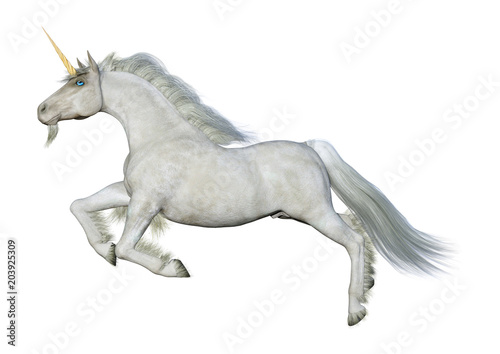 3D Rendering Fairy Tale White Unicorn on White