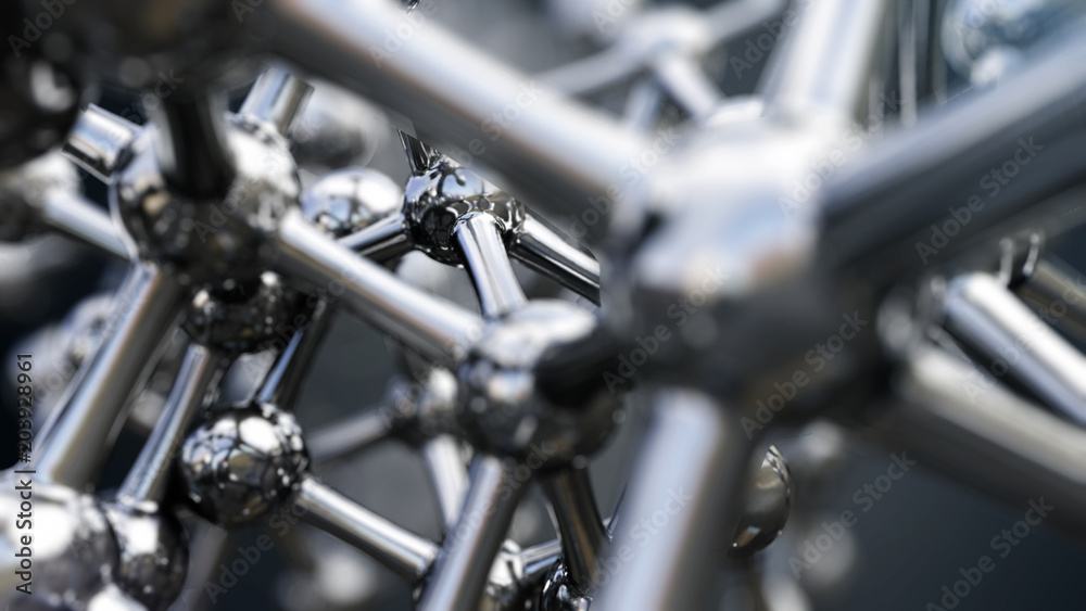 3D illustration of iron molecule made of stainless steel 3D illustration of iron molecule made of stainless steel