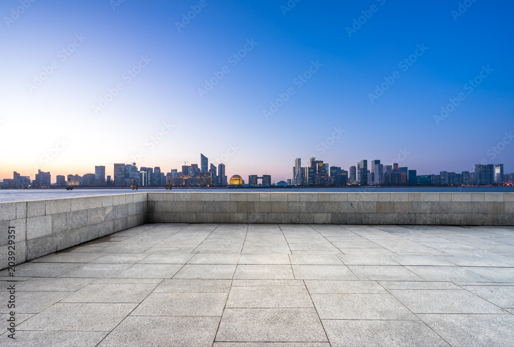 empty floor with panoramic city skyline