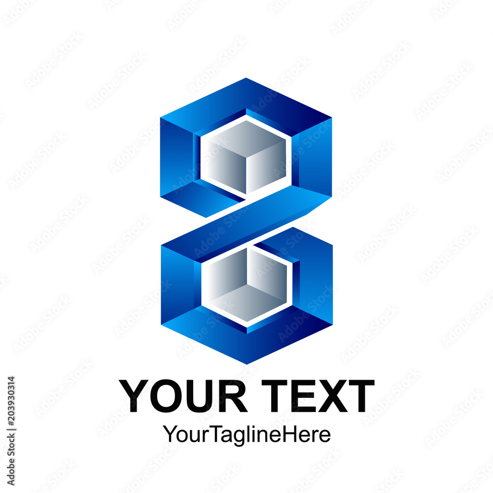 Creative abstract hexagon 3D number eight vector logo design template element. Colored silver blue concept icon Creative abstract hexagon 3D number eight vector logo design template element. Colored silver blue concept icon