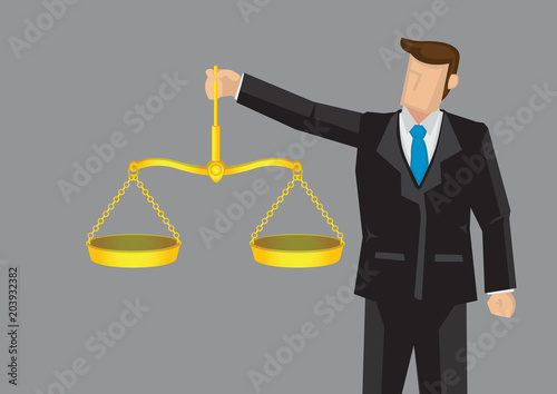 Cartoon Professional Man with Scales of Justice Vector Illustration
