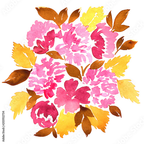 Wallpaper Mural Watercolor bouquet of pink dahlias. Hand painted floral composition Torontodigital.ca