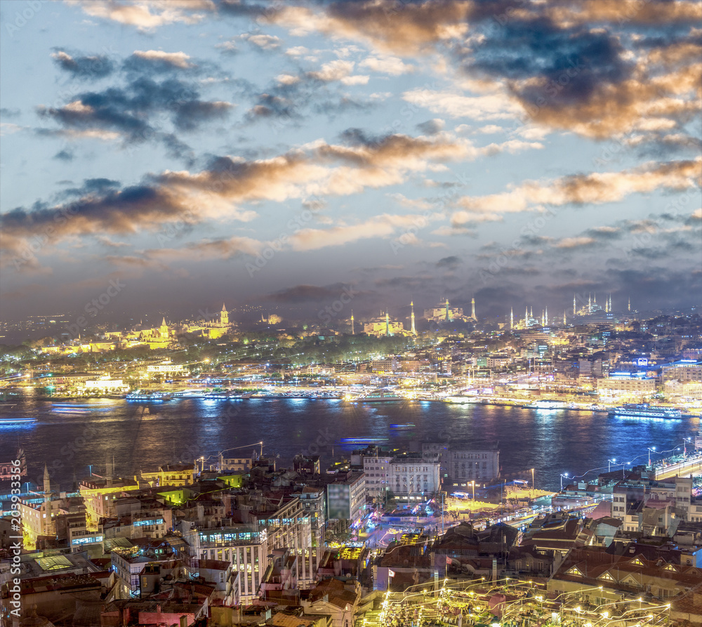 Istanbul aerial view at sunset from Beyoglu
