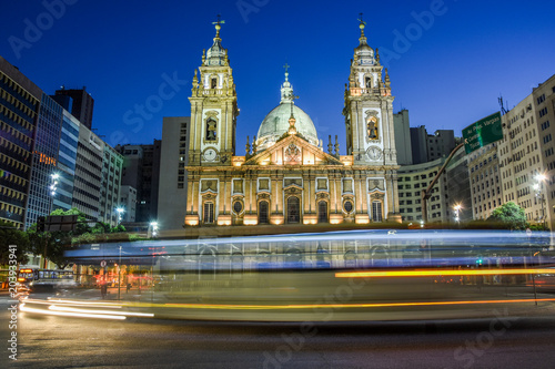 Fototapeta Naklejka Na Ścianę i Meble -  Longexpousre photo of historic Igreja da Candelaria (Candelaria catholic  church),downtown of Rio de Janeiro, Brazil