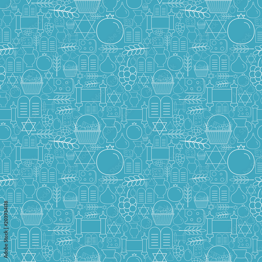 Shavuot holiday flat design white thin line icons seamless pattern