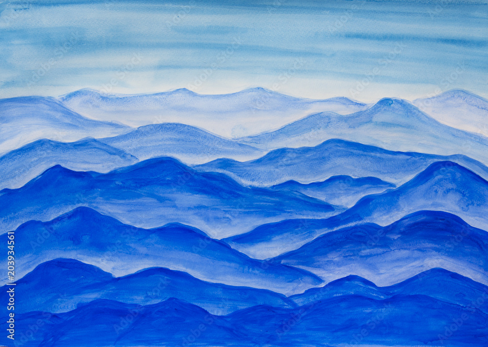 Blue hills, watercolor