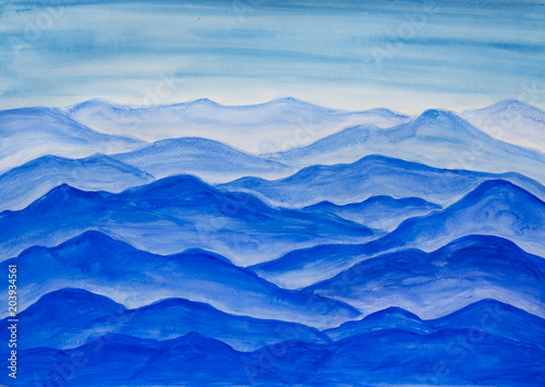 Blue hills, watercolor © Iva