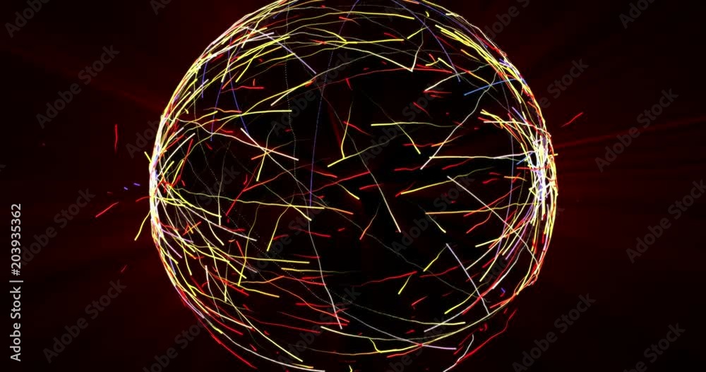 Sphere with two poles from which energy is released. Packets of strings moving into the globe. Communication between 2 extremes, exchange of digital information on Earth. Travel around globe.