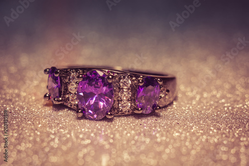 Silver Ring with Purple Zircon Retro