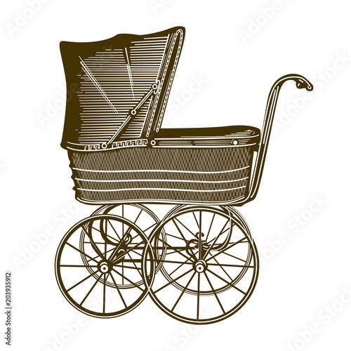 Illustration of a retro baby-carriage. Sepia
