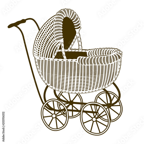 Illustration of a retro baby-carriage. Sepia