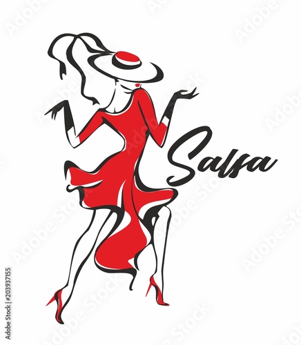 Dancing girl. Logo. Salsa. Latin dance. The girl in the hat. . Dancing.  Vector.