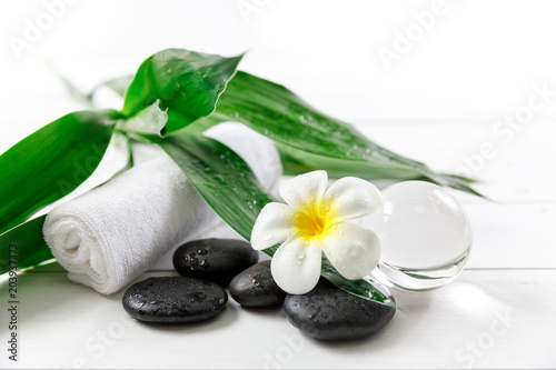 spa concept with candle  stone  flower and bamboo  relaxation