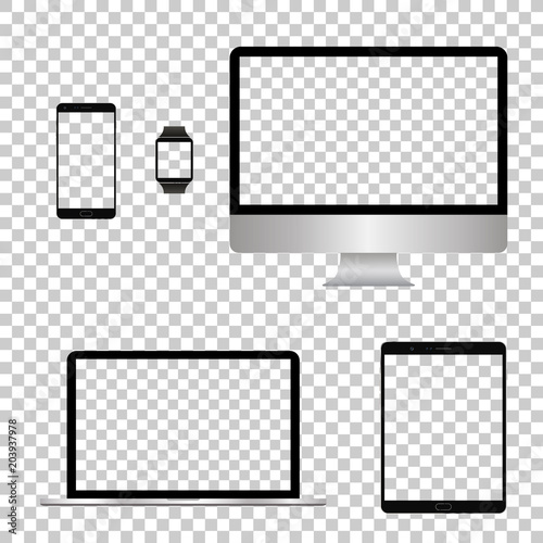 Mockup set realistic Monitors laptop tablet and phone vector illustration