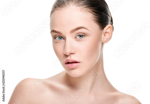 Beautiful healthy woman with fresh skin after spa