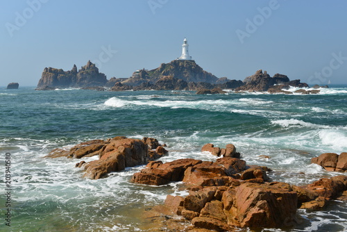 La Corbiere lighthouse, Jersey, U.K.  Coastal structure and most Southerly land in Britain. © alagz