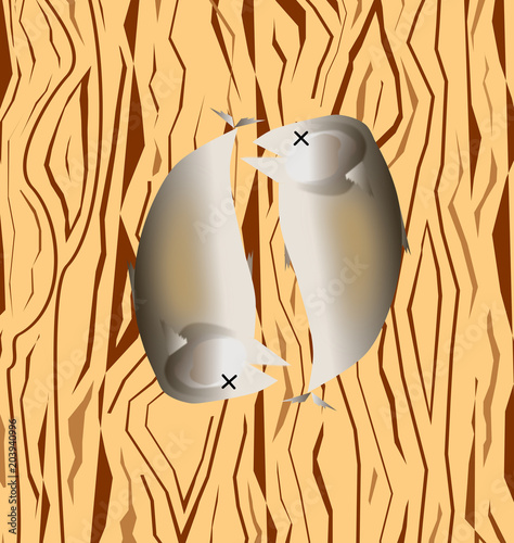 couple thai mackerel fish on the wooden table,seafood vector.