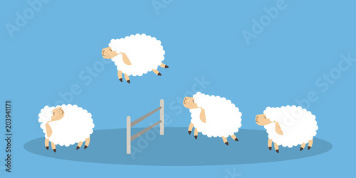 Jumping sheep on blue.