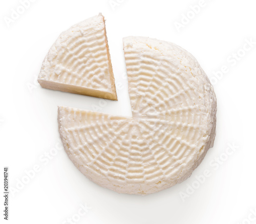 Foto Goat cheese head isolated on white background