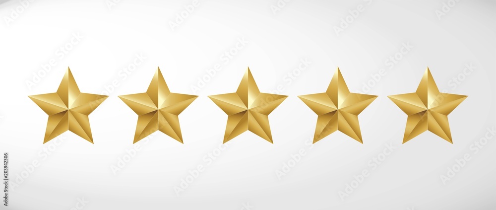 Star rating realistic gold star set vector
