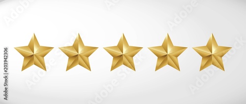 Star rating realistic gold star set vector