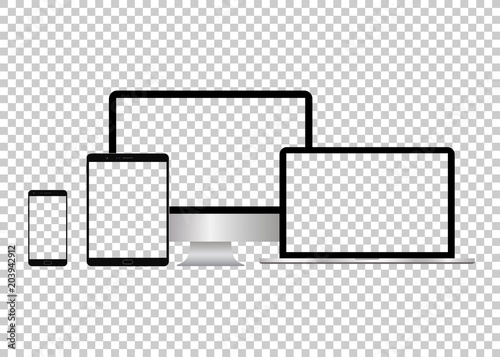 Realistic vector laptop, tablet computer, monitor and mobile phone template
