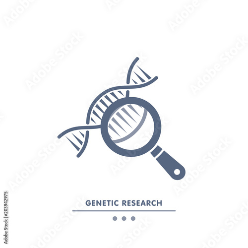 DNA, genetics research. dna chain in magnifying glass sign. genetic engineering, cloning, paternity testing, DNA analysis.