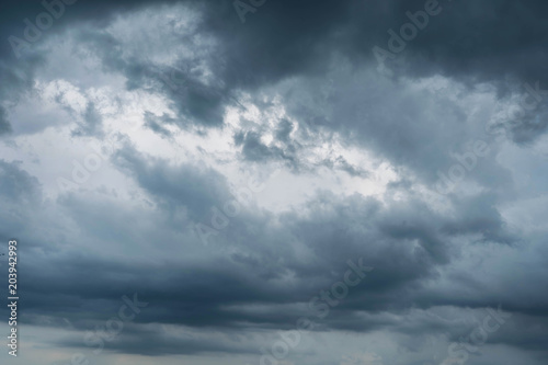 Dark storm clouds before rain. Background of dark clouds before a thunder-storm and rain. © Sirichai