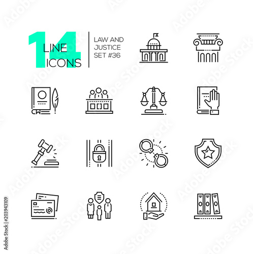 Law and justice - set of line design style icons