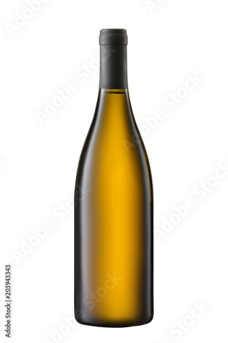 Front view white wine blank bottle isolated on white background