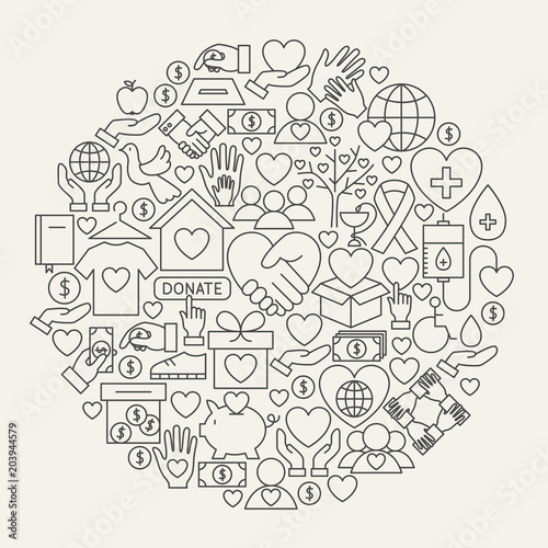 Donation Line Icons Circle