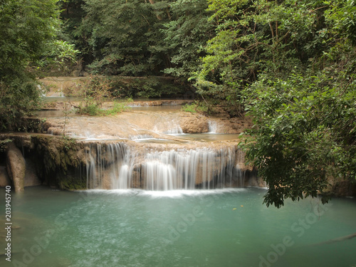 Beautiful and breathtaking green waterfall  Erawan Waterfall  at Kanchanaburi  Thailand