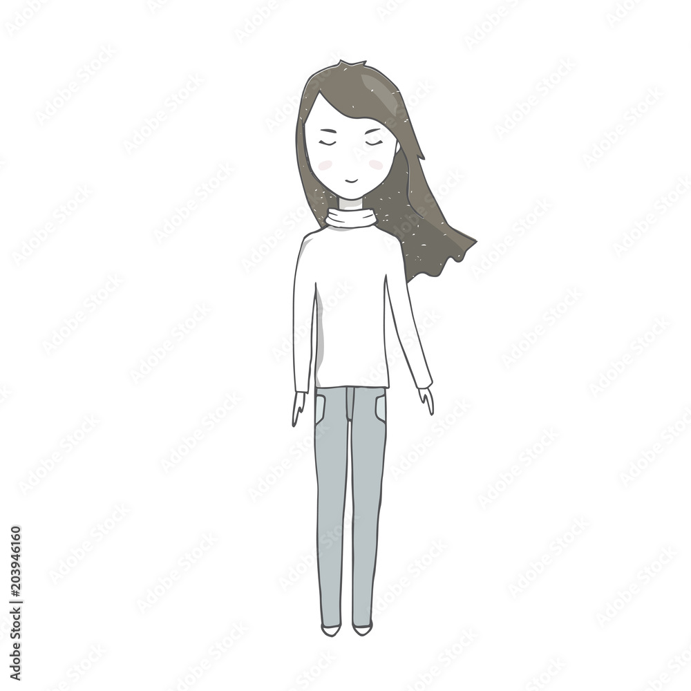 Golf girl vector female teacher in, jeans autunm clothing with long hair family person school baby student winter travel woman character drawing full-length illustration geometric on white background Golf girl vector female teacher in, jeans autunm clothing with long hair family person school baby student winter travel woman character drawing full-length illustration geometric on white background