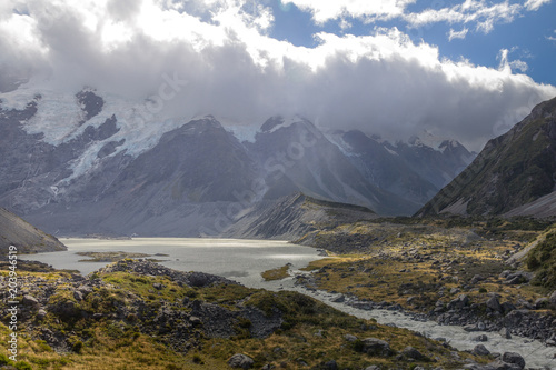 Storm approaching over  New Zealand's Mount Cook National Park