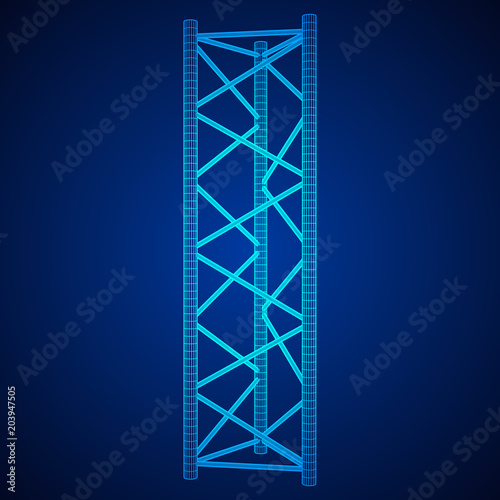 Truss girder element. Wireframe low poly mesh vector illustration.