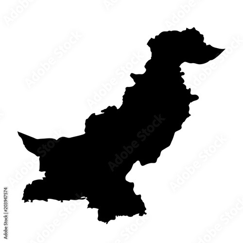 black silhouette country borders map of Pakistan on white background. Contour of state. Vector illustration
