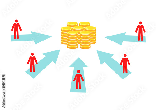 Vector image of people and arrows pointing towards money