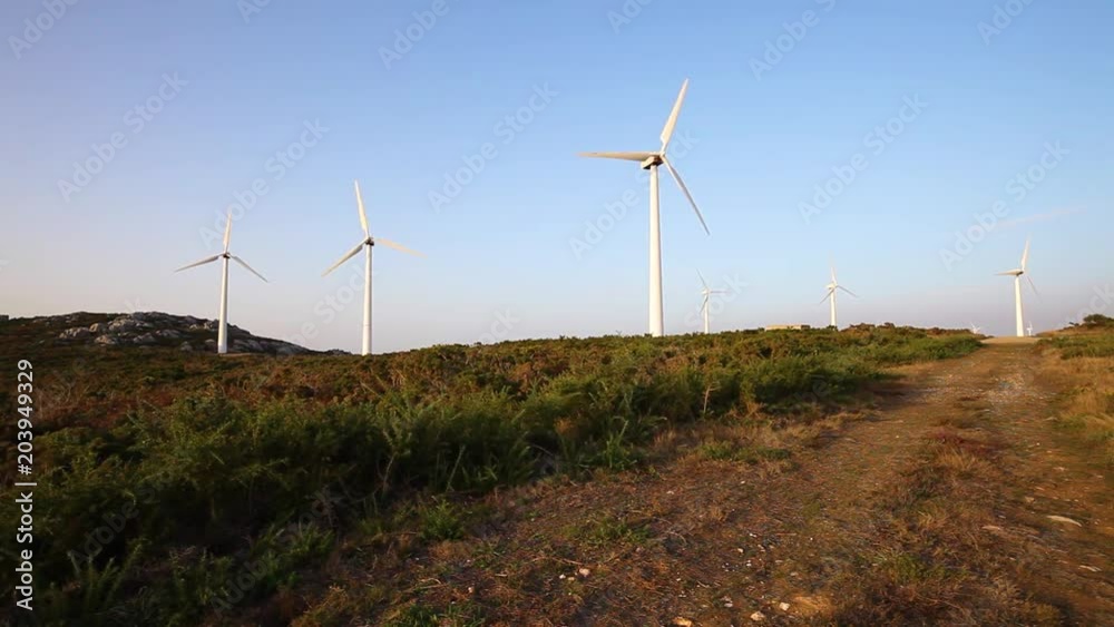 Wind turbines create renewable energy. Ecology green concept Wind turbines create renewable energy. Ecology green concept